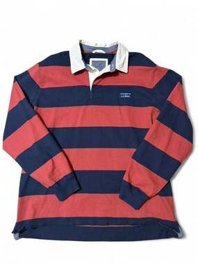L.L.Bean Men's Long-Sleeve Stripe Rugby Shirt in Red and Navy